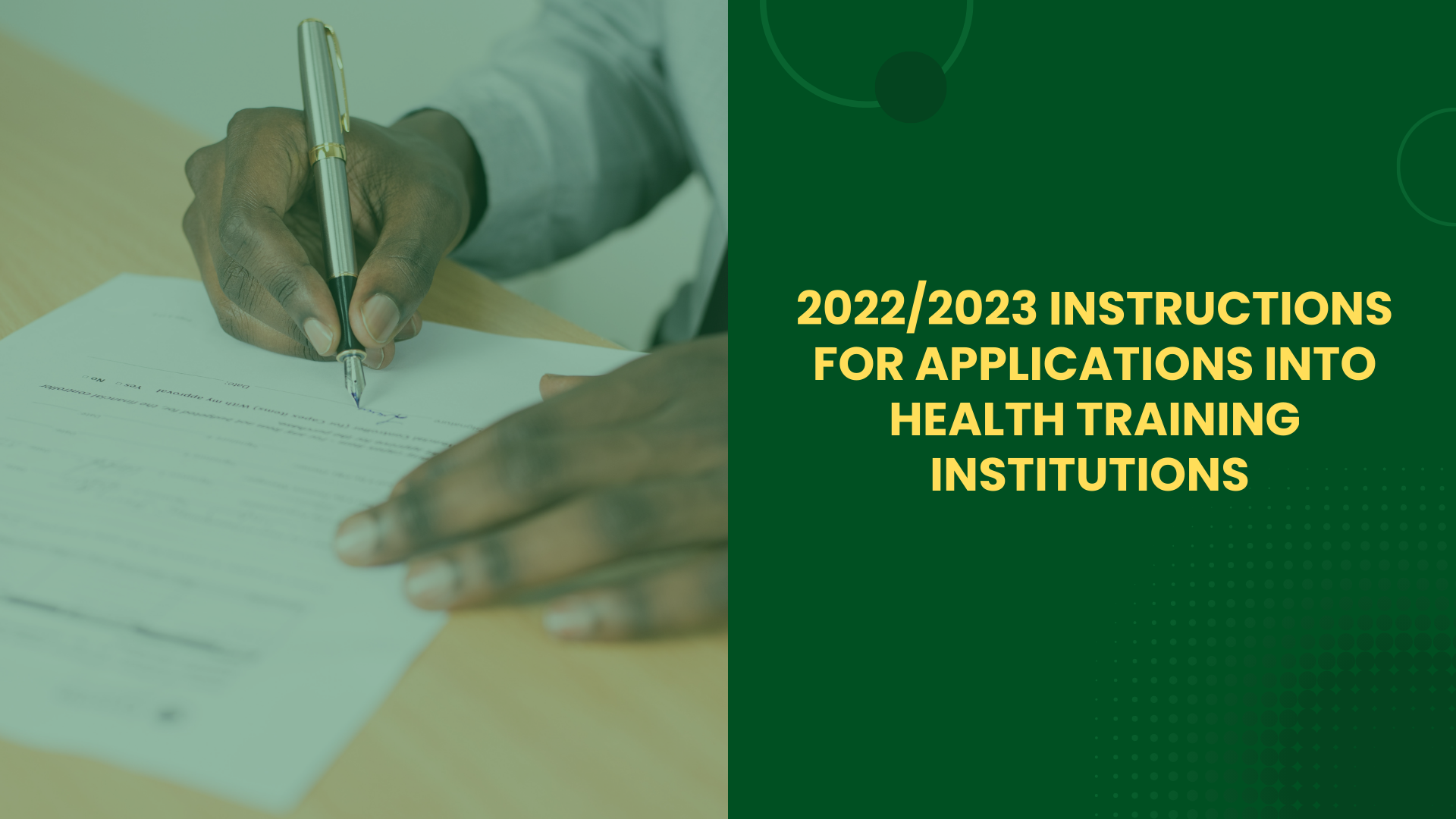 2022/2023 INSTRUCTIONS FOR APPLICATIONS INTO HEALTH TRAINING INSTITUTIONS  MINISTRY OF HEALTH 